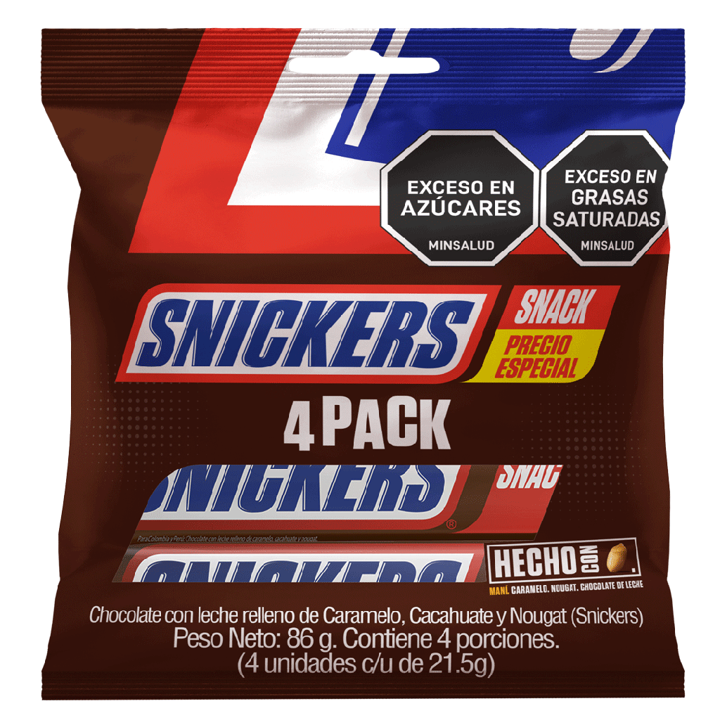 Chocolatina Snickers 4 Pack 86Gr | SuperBooM